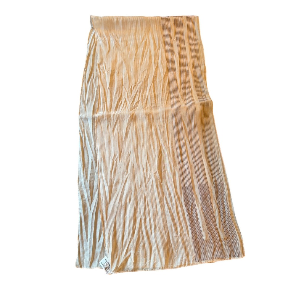 Sally‎ Gee 100% Silk Scarf Beige Brown Stripe Made in Japan Designer Accessory